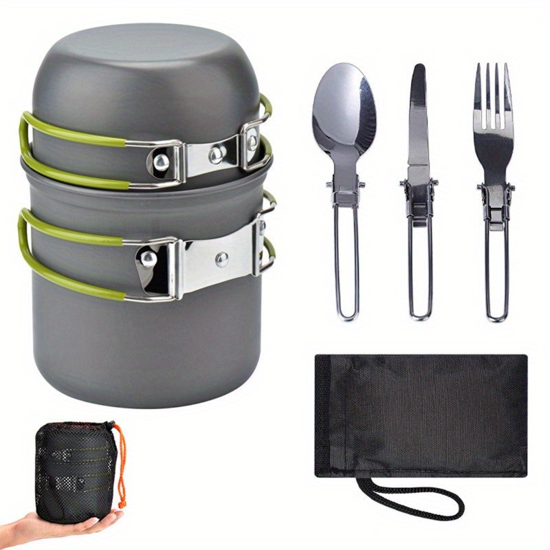 TEMU 1pc - Double Pot Portable Camping Cooker With Tableware, Camping Cooker Backpack Pot Equipment, Outdoor Pot Set Suitable For Outdoor Camping And Picnic Use