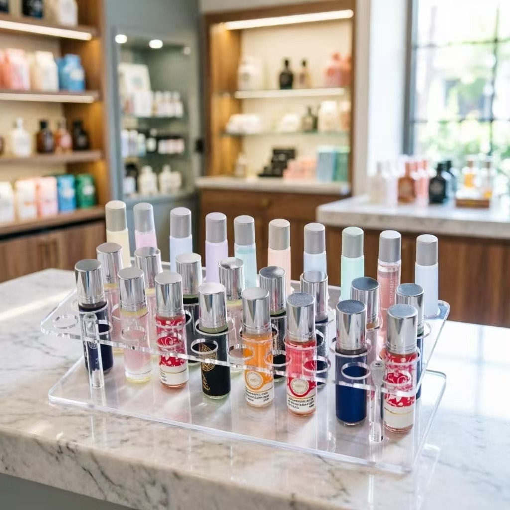 acrylic perfume organizer sold on Temu United States