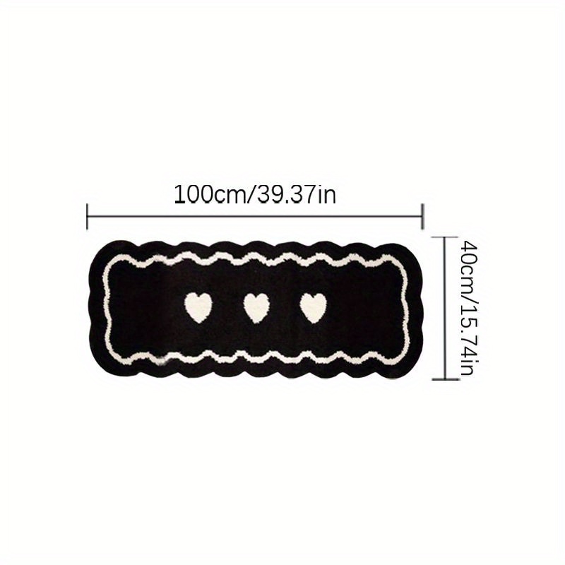 E-shop Kunst-Kaschmir-Imitat 1000g+10mm Nachttischteppich mit schwarz-weißem Herzmuster, Wohnzimmerteppich im Ins-Stil, dekorativer flauschiger weicher