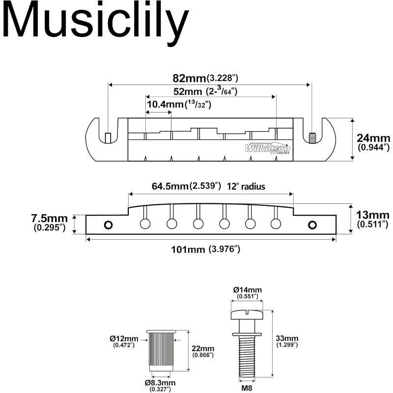 Wilkinson M Series 52mm 23 64 inch String Spacing Preset Wraparound Bridge for Les Paul SG Junior Special Style Electric Guitar Black, Guitar Bridge Replacement, Guitar Hardware Upgrade, Vintage Guitar Parts, Wraparound Design, Durable Metal Bridge