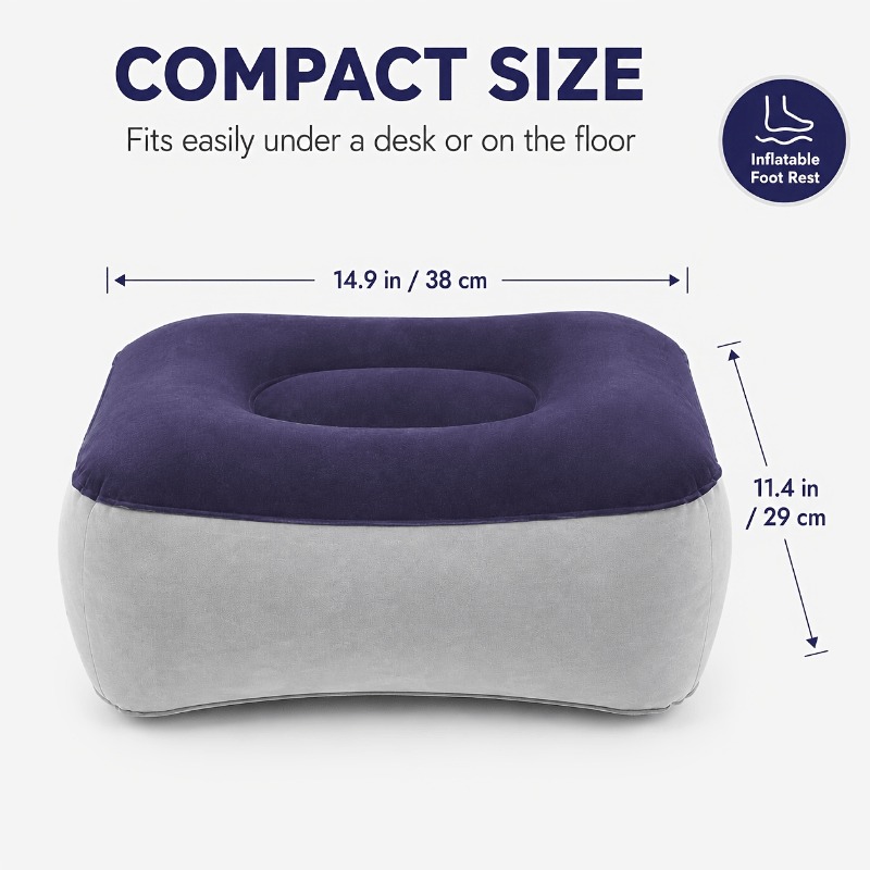 TEMU Thickened Pvc Inflatable Foot Mat With Adjustable Air Footrest, Portable For Long Trips On Planes And Trains, Handy Footrest For Home Or Office,