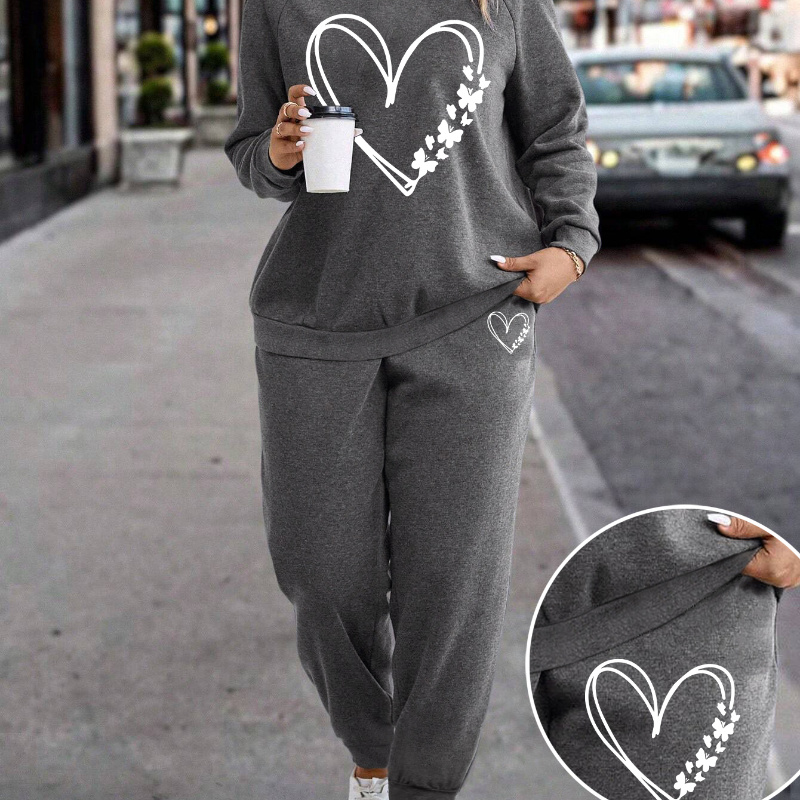 

Pattern Long Sweatshirt And Pants Set Drawstring -
