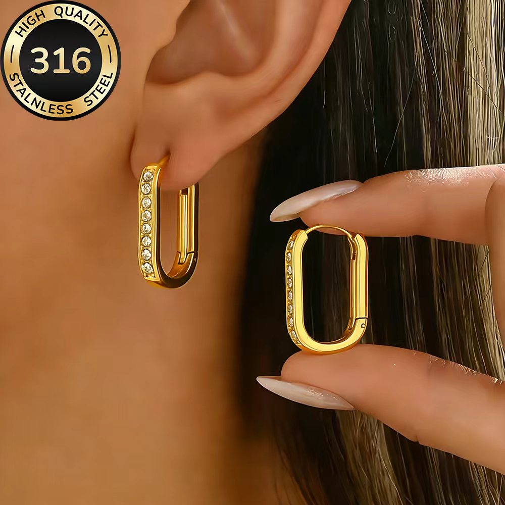 TEMU High-quality Stainless Steel Golden Earrings, Hypoallergenic, Fade-resistant, Easy And Elegant, Suitable For Everyday Wear Or Party Fashion