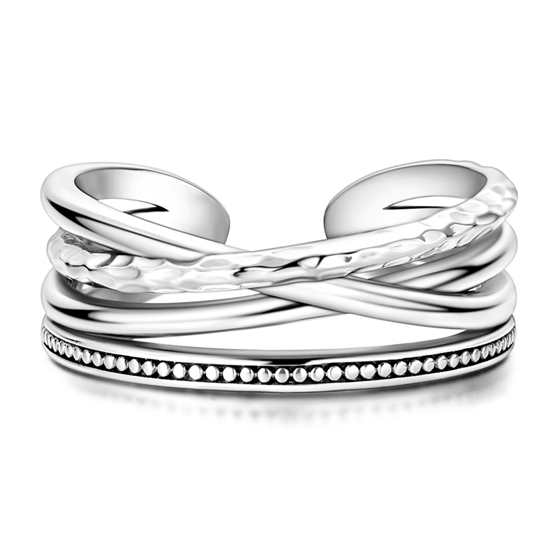 Women's 925 Silver Multi-Layer Texture Open Ring, Elegant Design