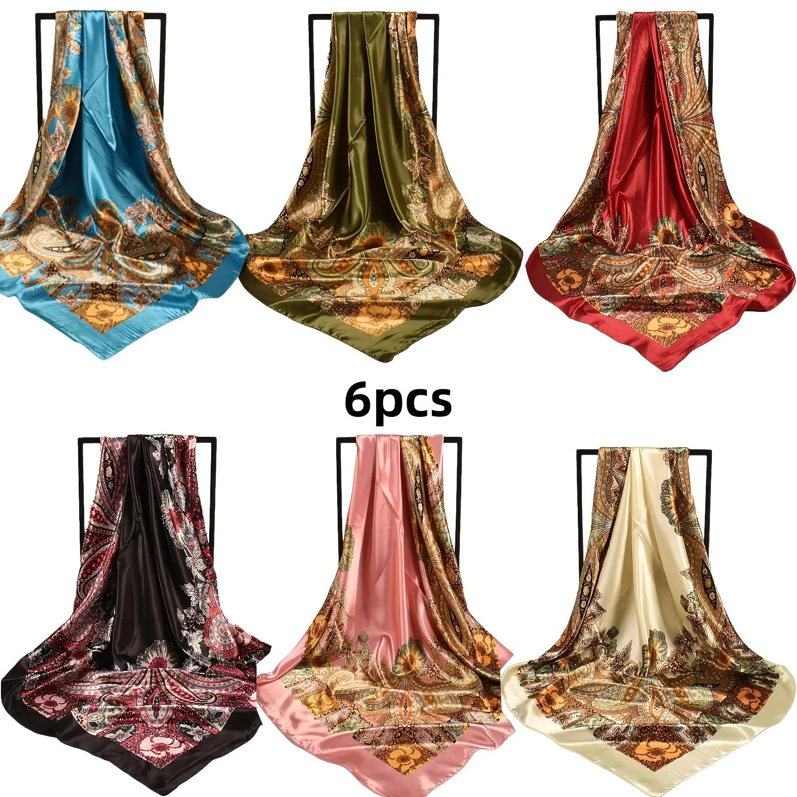 TEMU 6pcs Headscarves And Neck Scarves, Square Bandanas, Versatile Satin Headwraps, Suitable For Styles, 35-inch Women's Satin Headscarves