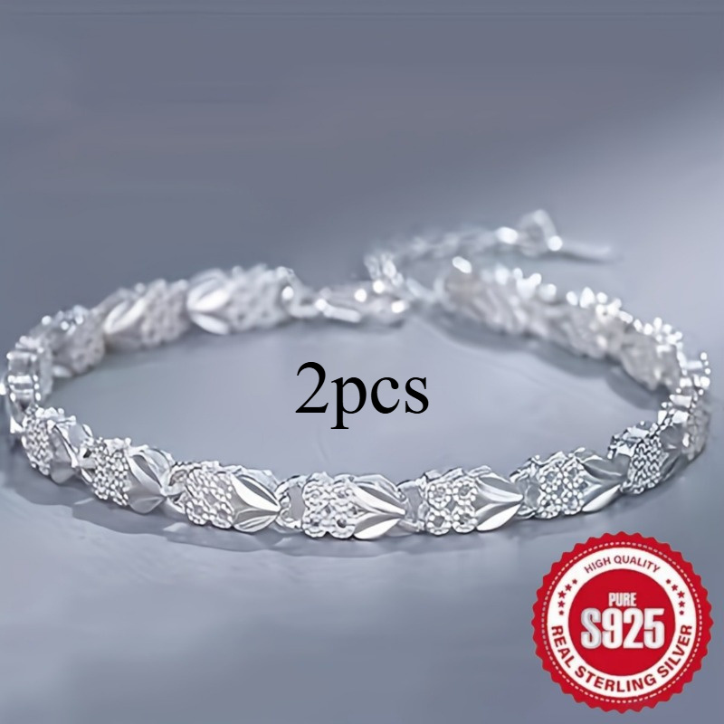 TEMU 2pcs-s925 Sterling Silvery - Pendant Bracelet - Exquisite Jewelry Accessory With Elegant Design, Stylish Style And Durable Construction - Gift For Any Occasion - For All