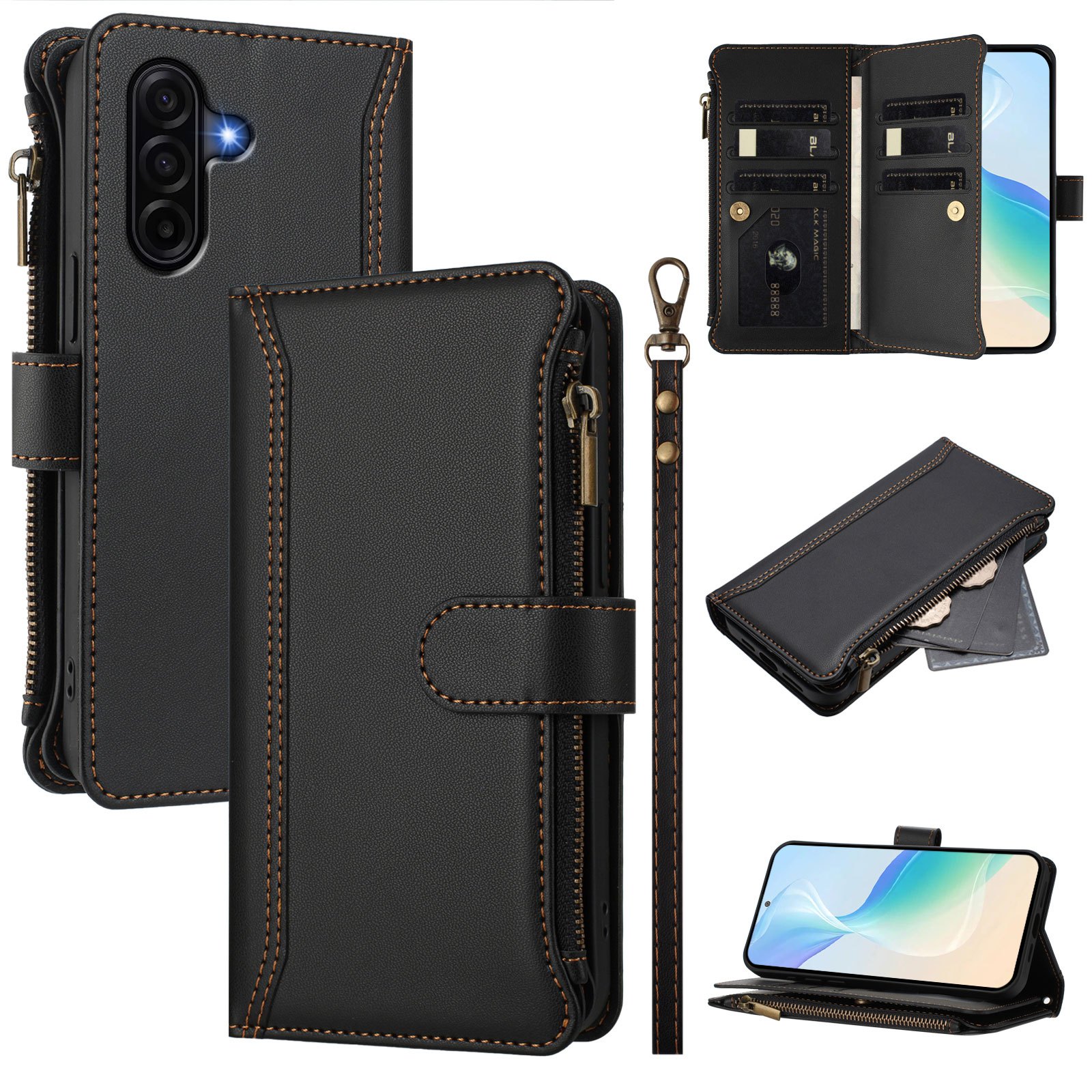 TEMU Phone Case: Synthetic Leather Multi-functional Phone Case Suitable For Galaxy A57, Wallet Case With Zipper And 9 Card Slots, Magnetic Anti-drop