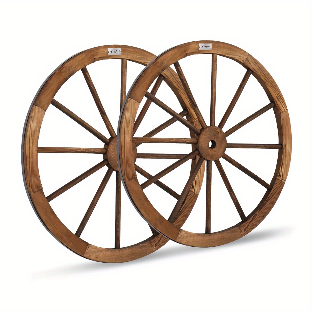 TEMU Bonnlo Vintage Wheels (pair Of 2), 30" Diameter Carbonized Fir Wood Western-themed Decoration. Ideal For Wall Display In Pubs, Garages, And