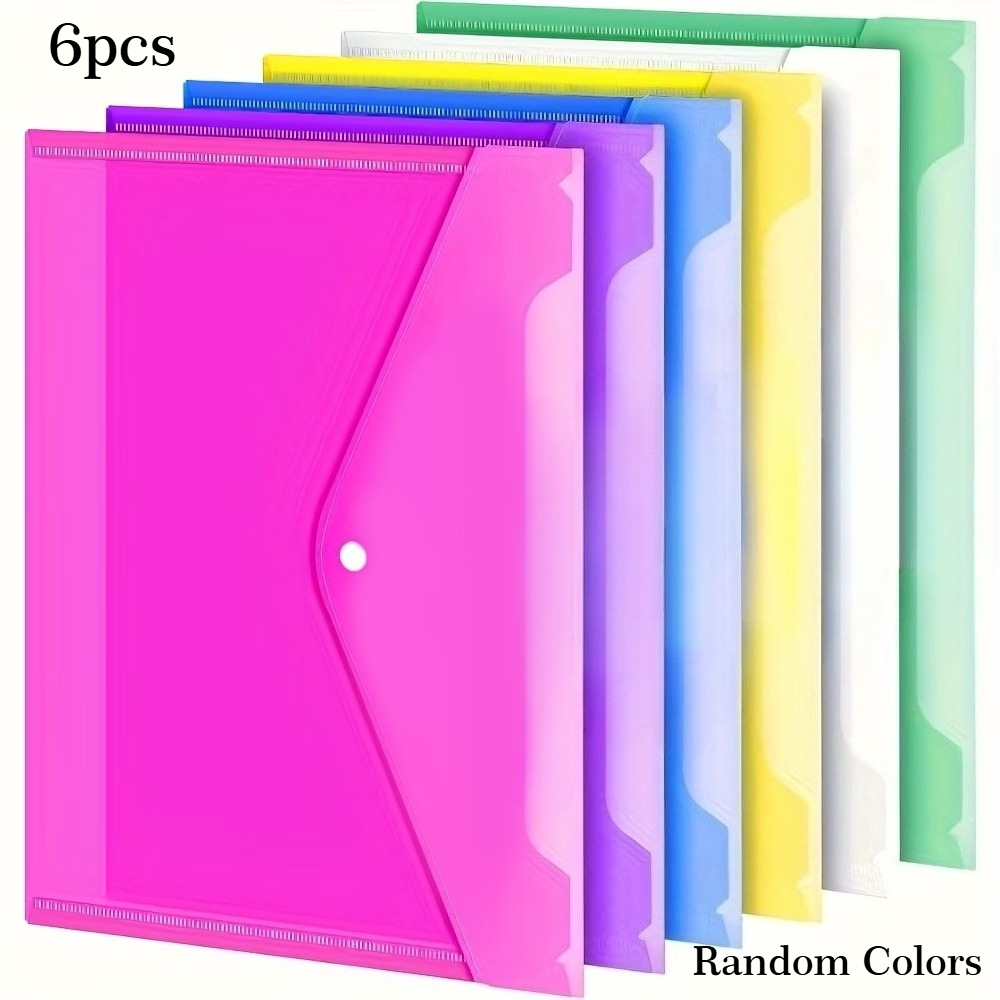 Image of 6pcs A4/letter Snap Envelopes, Rainbow Plastic File Folders For Documents, Heavy Duty Storage Bags, Random Assorted Colors – Perfect For Office, School & Home Organization