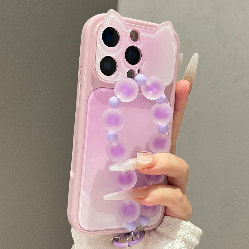 TEMU Phone Case - Color- Ombre 3d Cute Cat Ears Instant Transformation And Bracelet Applicable For 18 Phone Case 16 Pro Max New 15 Full Coverage