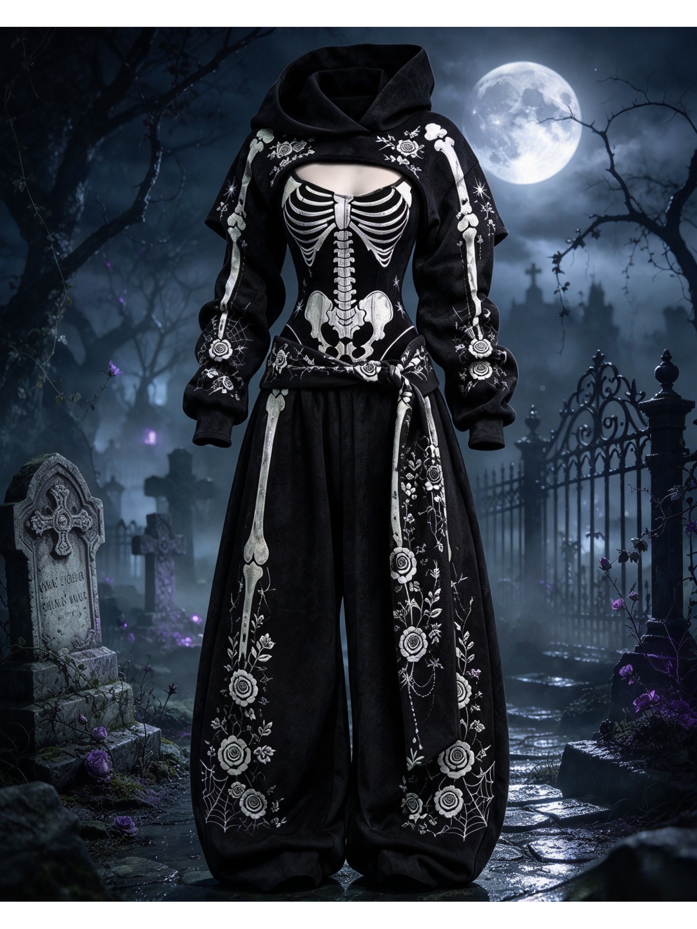 item picture 3pcs festival costume set for halloween christmas thanksgiving and wedding parties womens   fit long sleeve hooded jumpsuit with ethnic geometric prints and cutout spliced design halloween party outfit fashionable womens clothing for aut