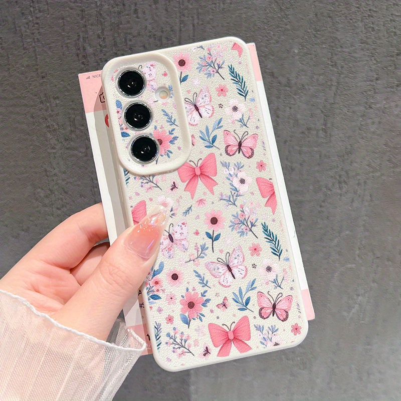 TEMU Pink And Flower Pattern Tpu Phone Case For Galaxy S24/s24 Ultra/s23/s23 Ultra/s22/s21