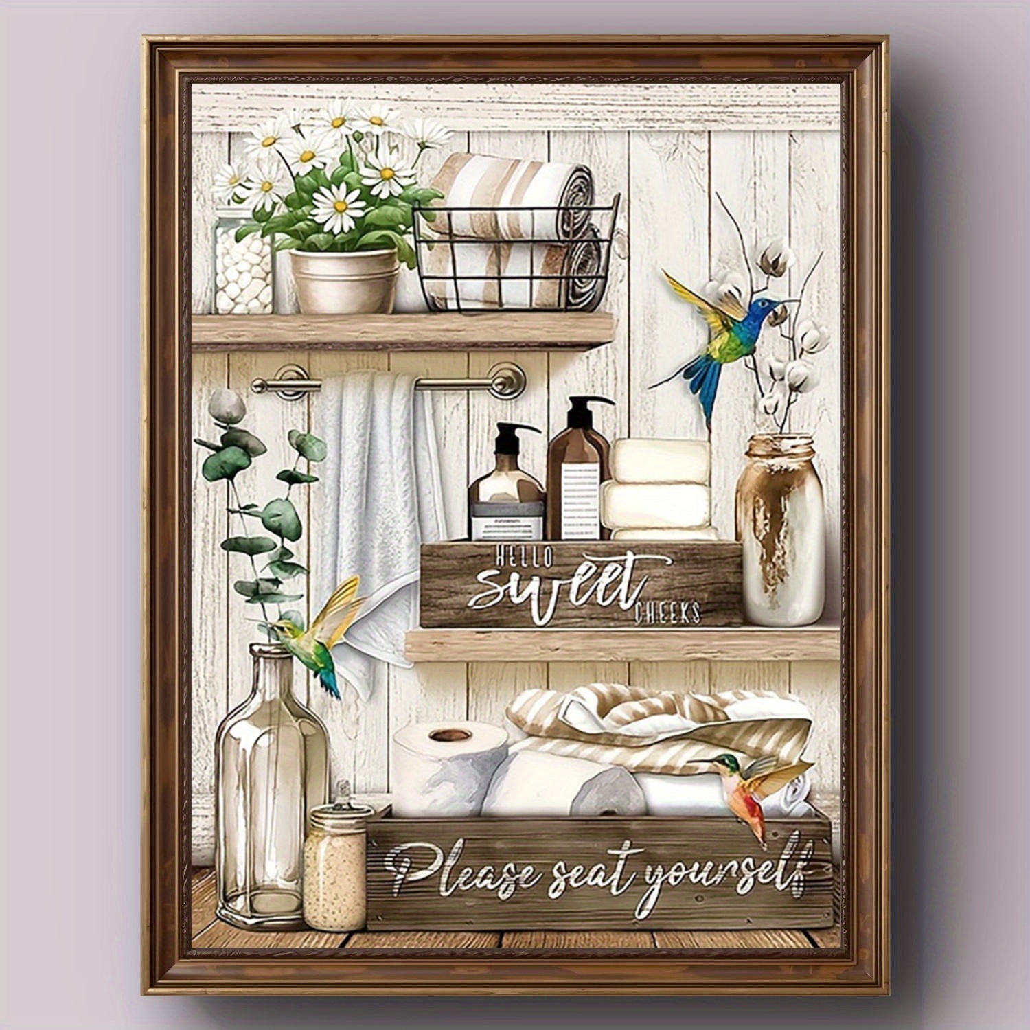 

1pc Rustic Bathroom Sign Canvas - "please Sit Yourself" Decor - Brown Bathroom Picture - Office Supplies - Event Poster, 12x16 Inches,