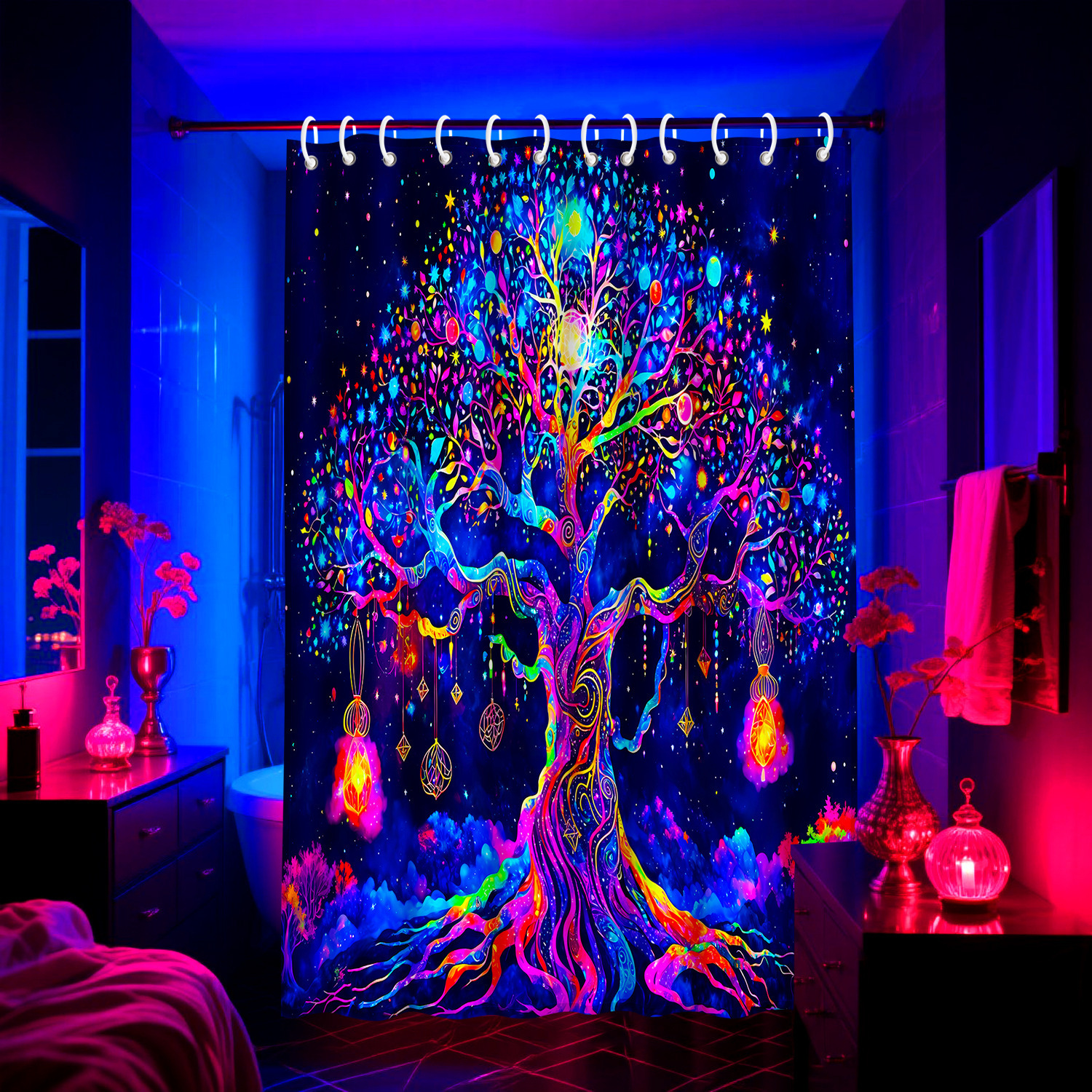 TEMU 1pc- -the- Forest Shower Curtain With Hooks,, Suitable For Windows And Walls, Bathtub, Bathroom Home Decor, Easy To Clean