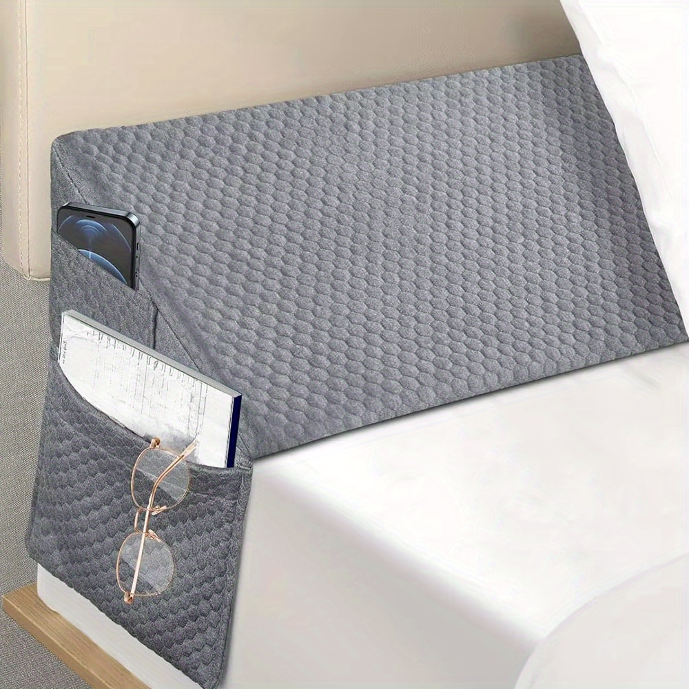 TEMU Oreiller Coin de Lit avec Remplissage d'Espace Tête-de-Lit Multi-Poches - Oreillon Triangulaire Gris, Soutien pour Nuque et Matelas, Moelleux –