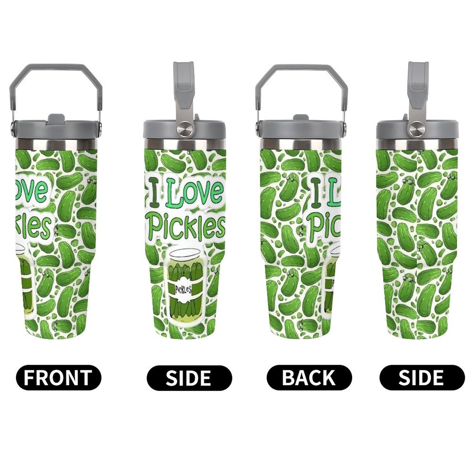 

[1pc Pickle Design Insulated Travel Mug] 1pc Stainless Steel 30oz, Insulated Travel Mug With Lid, Pickle Design, Ideal For Coffee, Beverages, With Gift