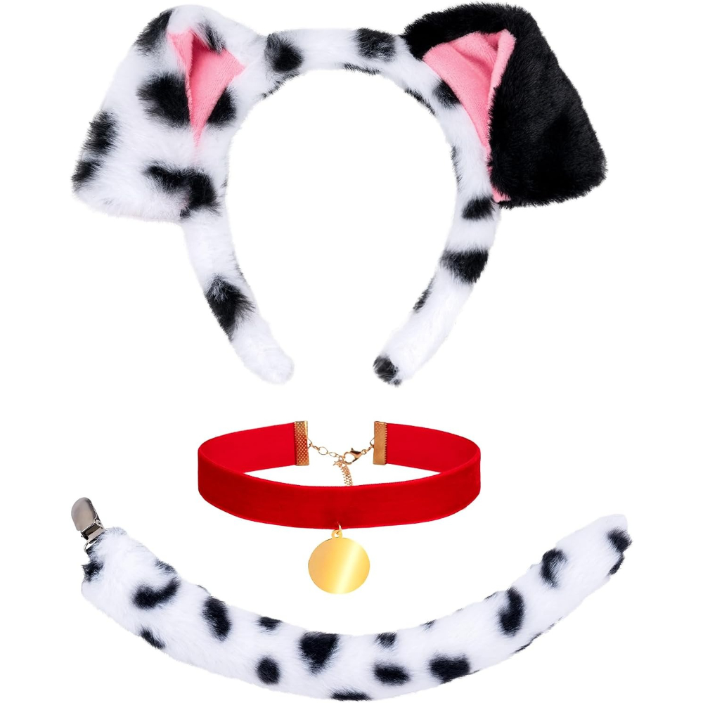 TEMU Ensemble d'accessoires pour adultes, 3 pièces, costume de chien tacheté, bandeau à oreilles de chien et accessoires queue/collier, ajouts de