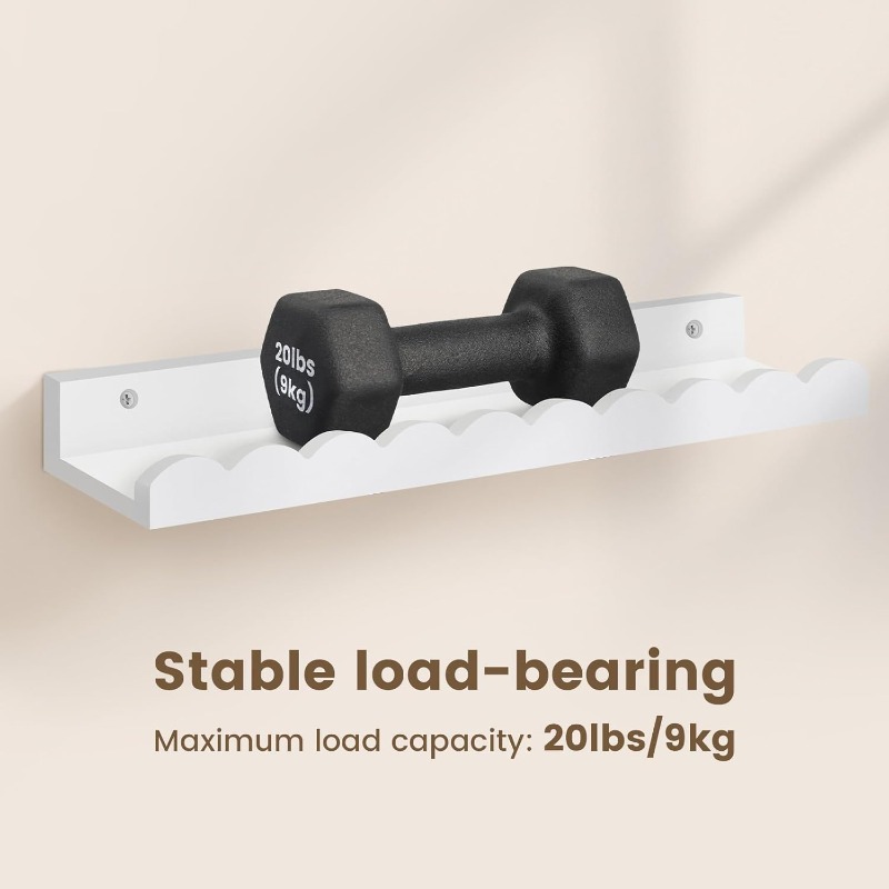 2pcs White Floating Bookshelf, Wavy Bookshelf, Bedroom Wall Bookshelf, Wall-mounted Shelf Organizer, Home Decor, Floating Bookcase, Includes Expansion Screws