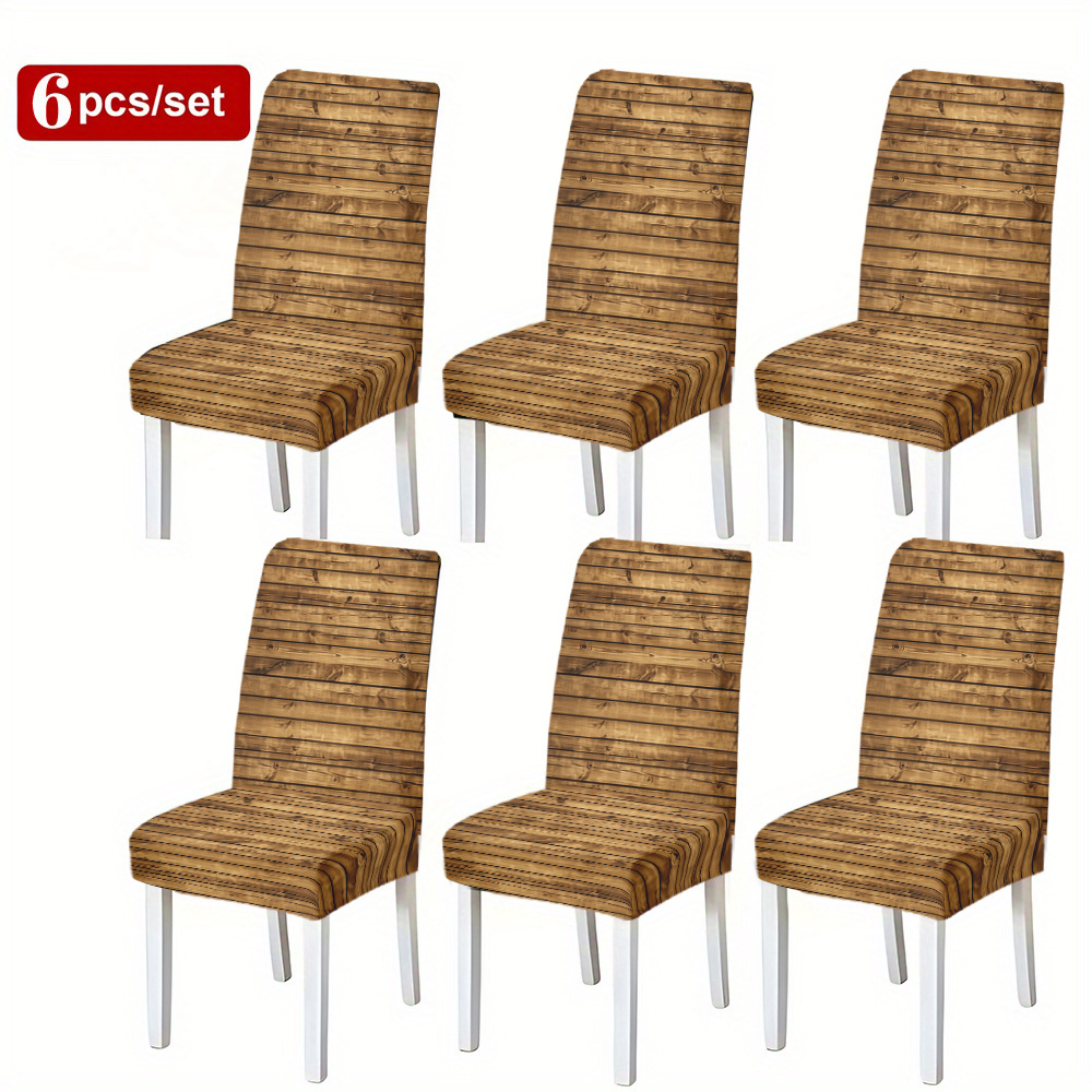 parure de 1 housse de chaise extensible en fibre de lait à imprimé grain de bois, amovible, lavable, protège-chaise de salle à manger, convient pour restaurants, hôtels, cérémonies de fête, décoration de chaise de salle à manger dextérieur, décoration de festival, facile dentretien