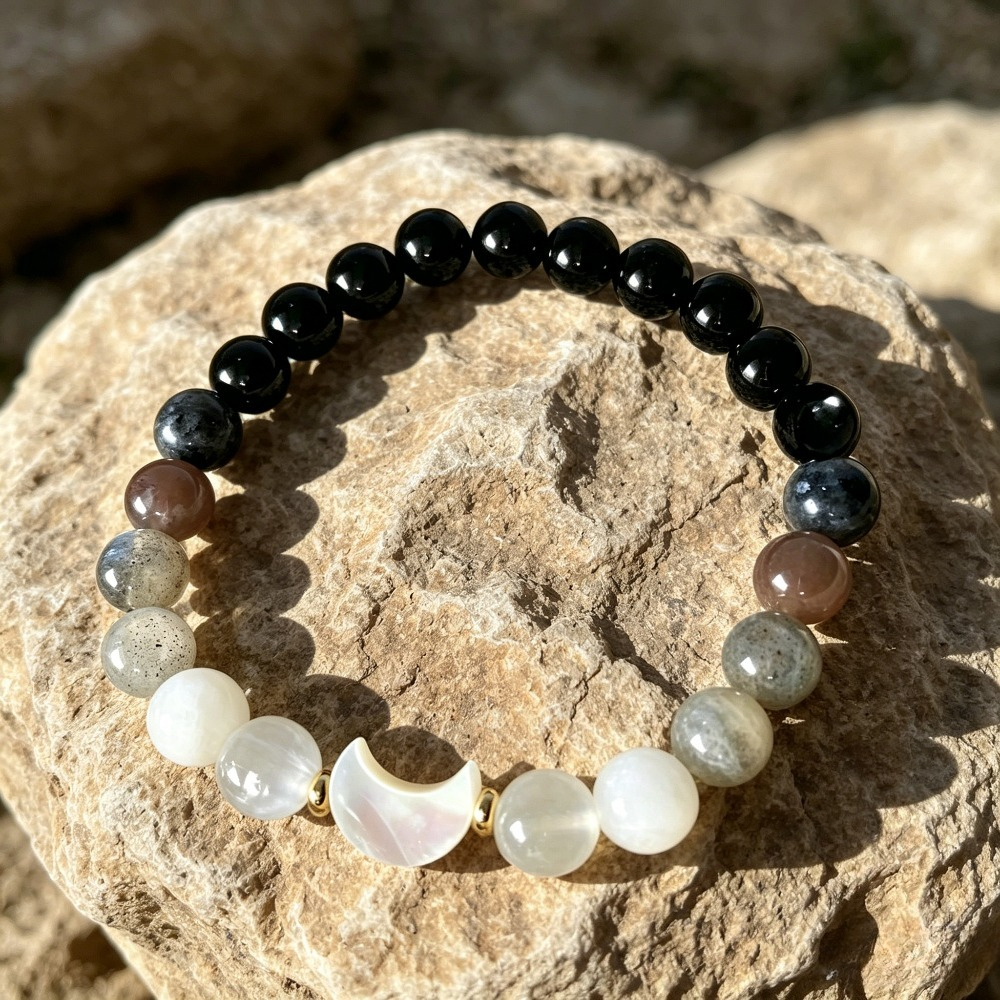 Image of 1pc Peace Natural Stone Labradorite Grey Agate White Jasper Rounde Bead Bracelet, Suitable For Daily Wear And Gift , Unisex