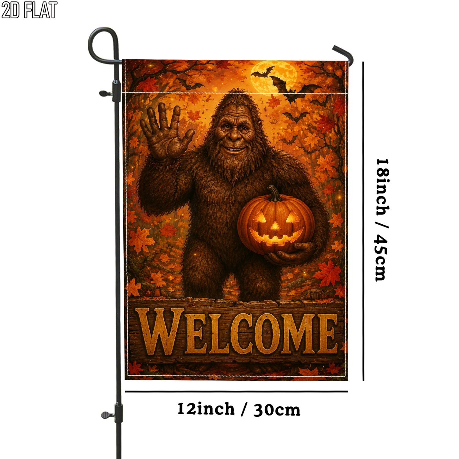 TEMU 2d Flat - 2d Flat 1pc Autumn Fall Whimsical Sasquatch Flag Orange Outdoor Garden Flag Double-sided For Yard Decoration Garden Outside Porch