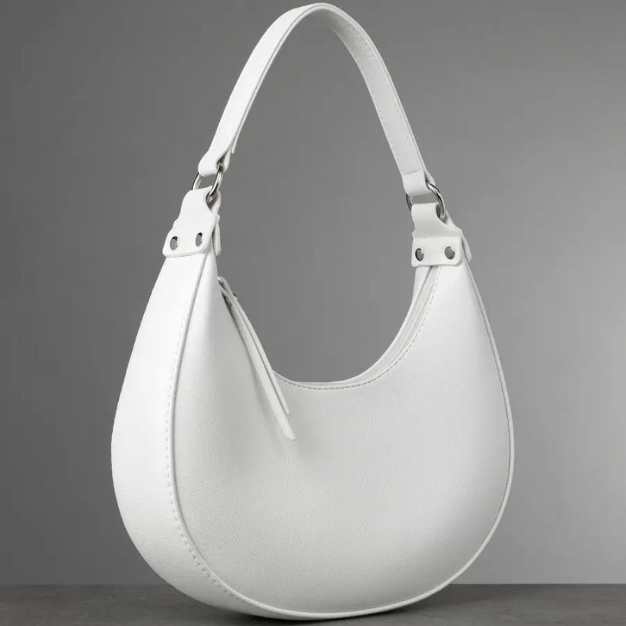 Pu Hobo Shoulder Bag, Easy Solid Color Half-moon Underarm Bag With Zipper Closure, Adjustable Shoulder Strap, Lined With - Hand Washable - Guangzhou -