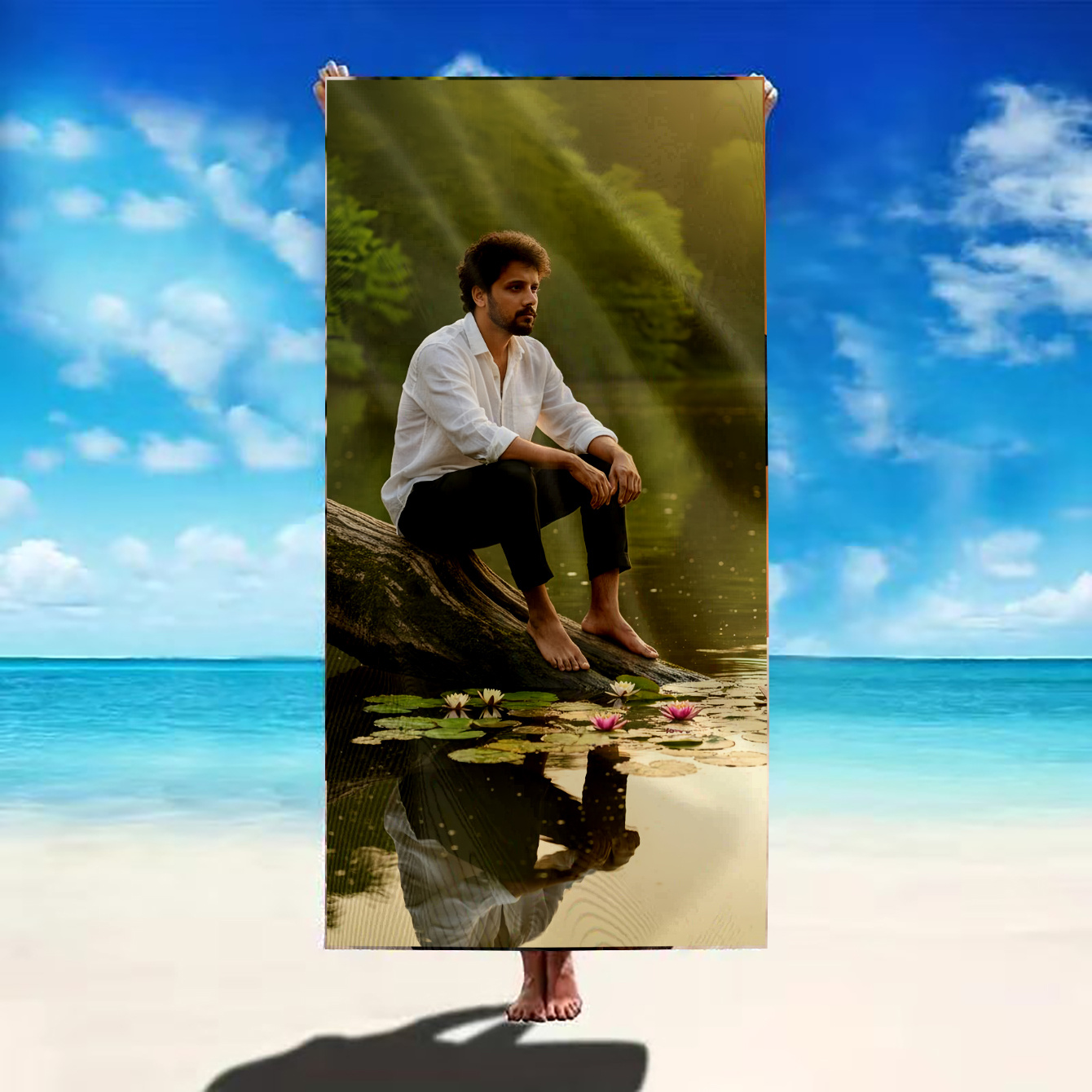 TEMU 1pc Customizable Photo Portrait Pet Photo Logo Quick-dry Beach Towel Personalized Absorbent Bath Towel Private Custom Fake Pool Towel Christmas