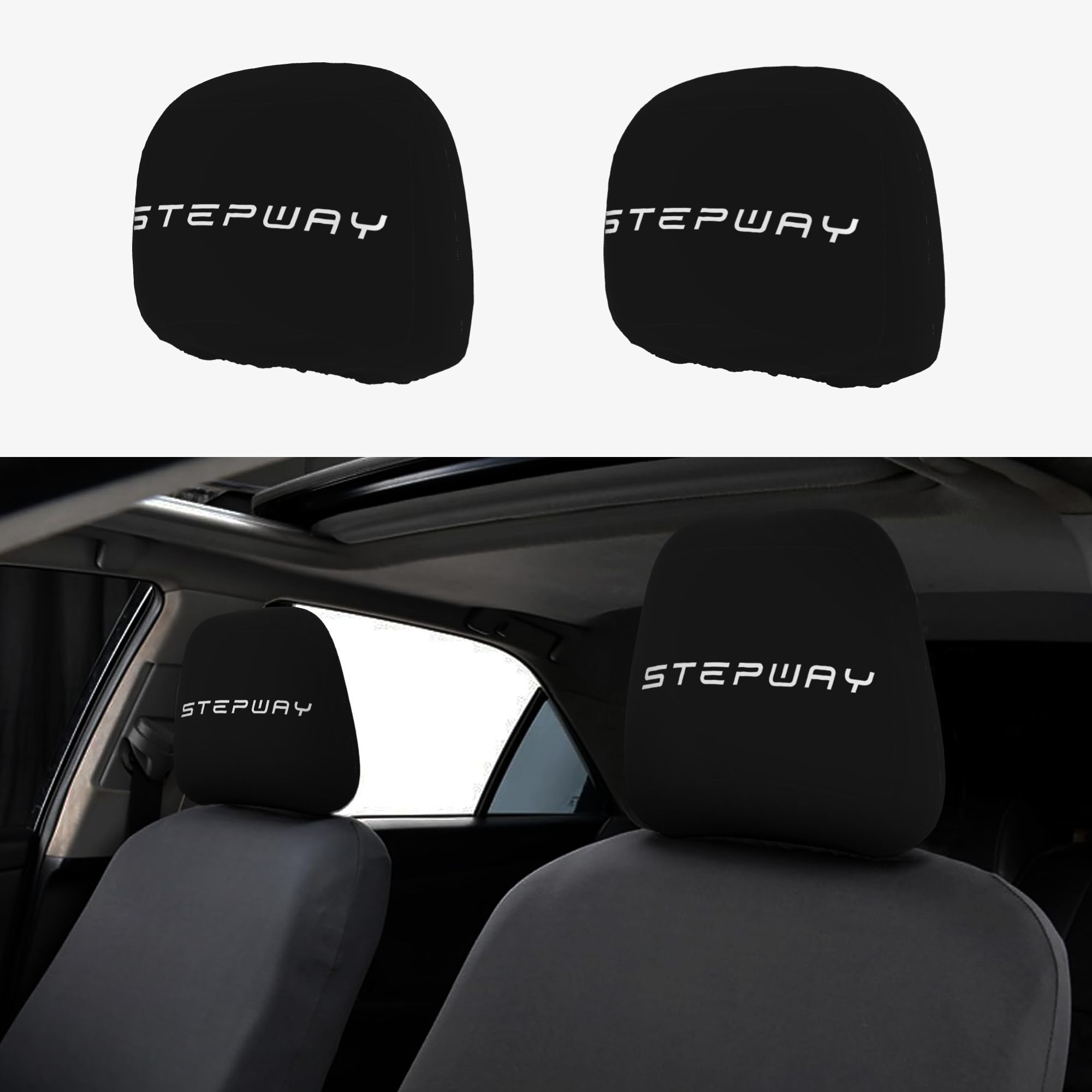 TEMU 2pcs Stepway Letter Print Car Headrest Covers, Protectors, Washable And Easy To Clean, , Suitable For , And Remove, Suitable For Long-distance
