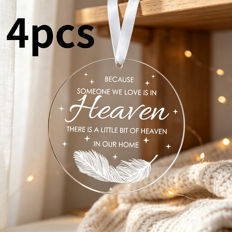 TEMU 2d Flat, 4pcs 4- Pack Suitable For Mourning Gifts & Memorial Feather Ornaments - Acrylic Feather Hanging Decorations With Round Tags For