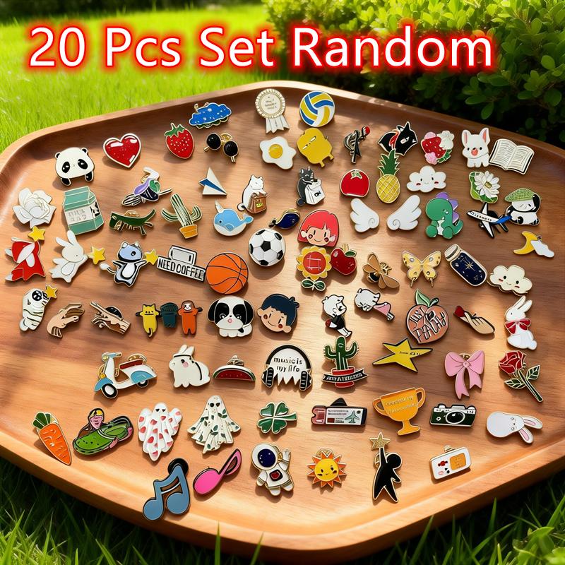 TEMU 60/20/10pcs Set Random Cute Enamel Pins Bulk Brooches Button Pins Aesthetic Funny Cartoon Plant Animal Enamel Pin For Backpacks Bag Hat Badge