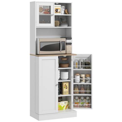 white retro freestanding kitchen storage cabinet with microwave stand hutch 8 shelf heavy duty pantry organizer with adjustable shelves doors tip saving buffet cabinet for dining room easy assembly 220