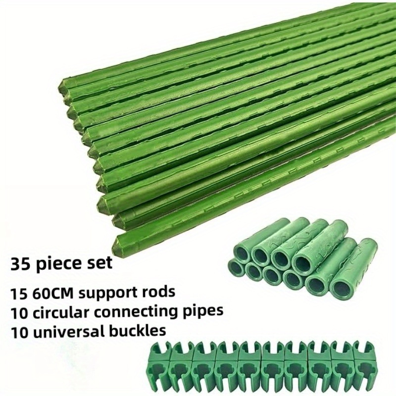 

35pcs (11mm) Garden Pile, Plastic Coated Metal Plant Pile Support Frame With 15 Support Rods 10 Connectors 10 Rotatable Clips, Suitable For Indoor And Outdoor, Garden Plant Stand Set