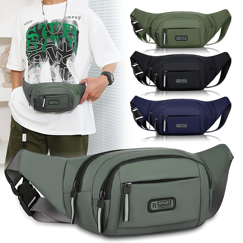 zipper closed crossbody bag lightweight and compact waist or shoulder bag with multiple compartments suitable for   men and women   in olive green black and navy blue essential for travel gym cycling and daily use