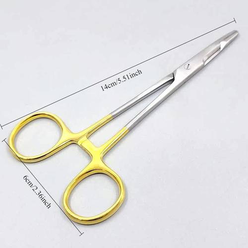 gold handle needle holding and thread cutting forceps ergonomic handle suitable for home outdoor and other made of stainless steel durable for long use