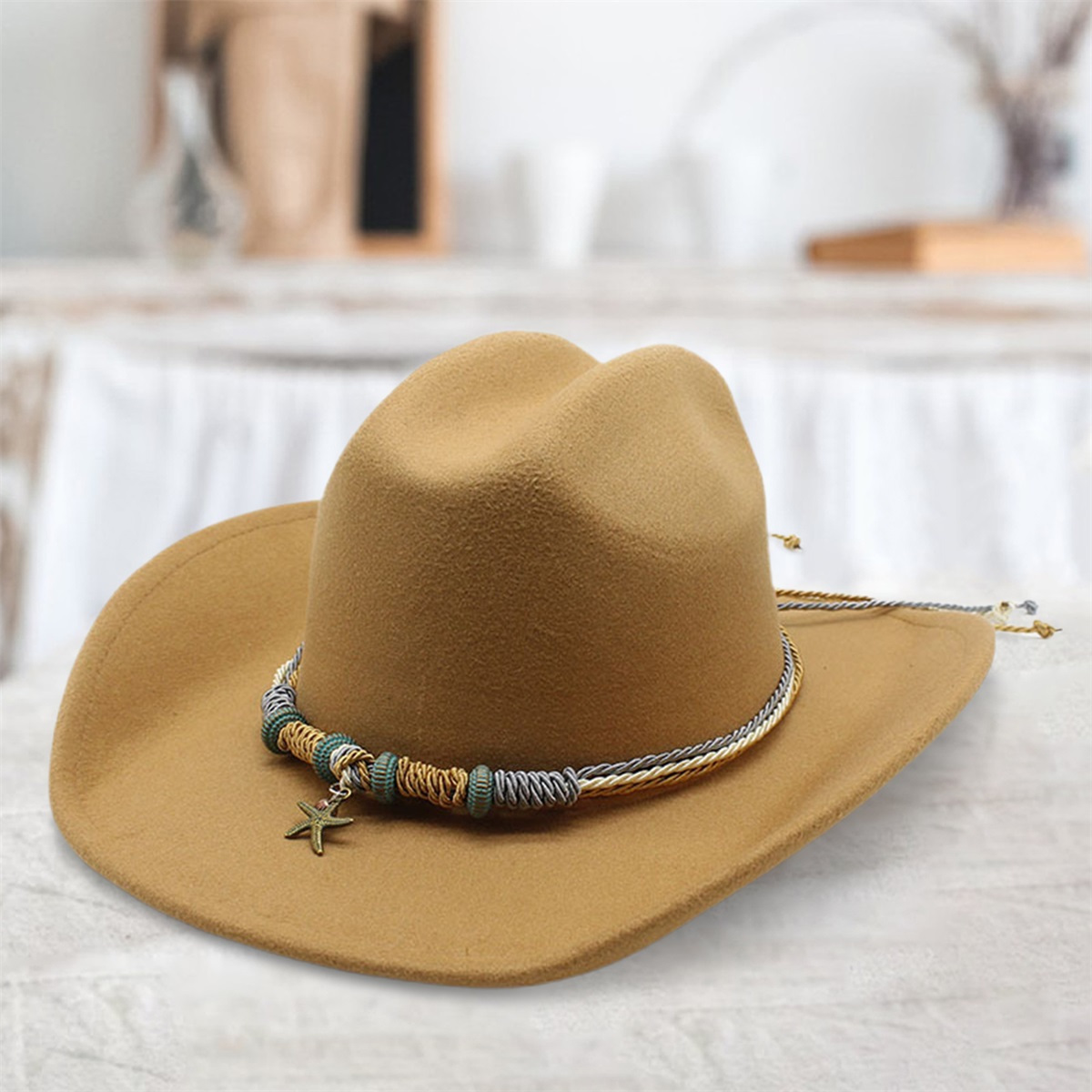 Cowboy Hat Felt Wide Brim Cowgirl Hats with Belt for Women Men Outdoor Amazon.com: Cowboy Hat for Women and Men Western Cowboy  main image 4