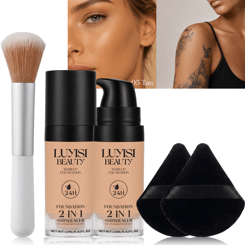 set de 4 piezas de base de maquillaje para , 1 botella de base de maquillaje líquida , 2 borlas de maquillaje y 1 brocha para base, acabado impermeable de larga duración para cubrir manchas, tatuajes, retoques debajo de , nariz, , uso , fiestas, cosplay
