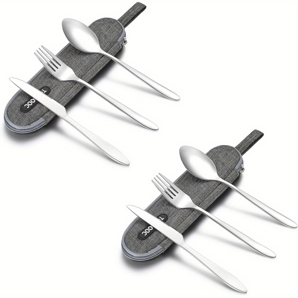 portable utensils travel camping cutlery set portable stainless steel flatware set travel silverware dinnerware set with a waterproof case 2 sets silvery Product details 1