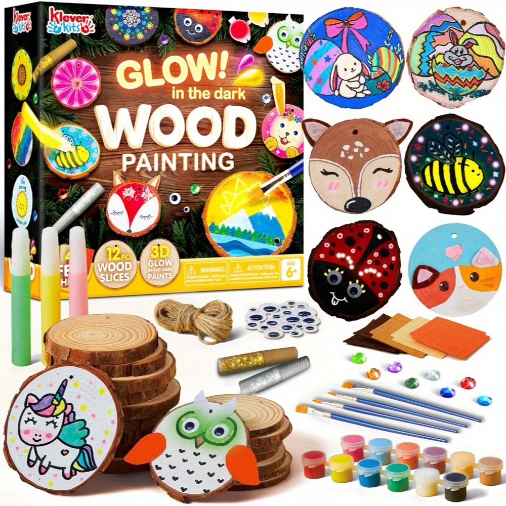 TEMU Wooden Painting Craft Kit For Kids, Glow In The Dark- Arts And Crafts For Kids Ages 6+, Wood Slices With Art Activity Supplies, Wood Crafts For