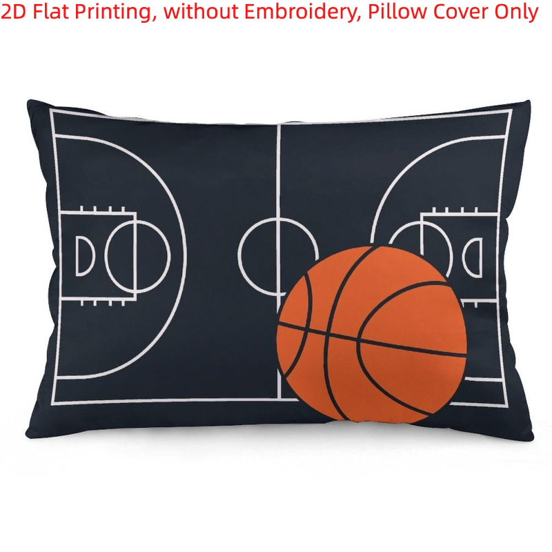 TEMU Impression 2D à plat, 1 pièce, Housse de coussin sur le thème du terrain de basket et du ballon, Taie d'oreiller décorative , impression sur une