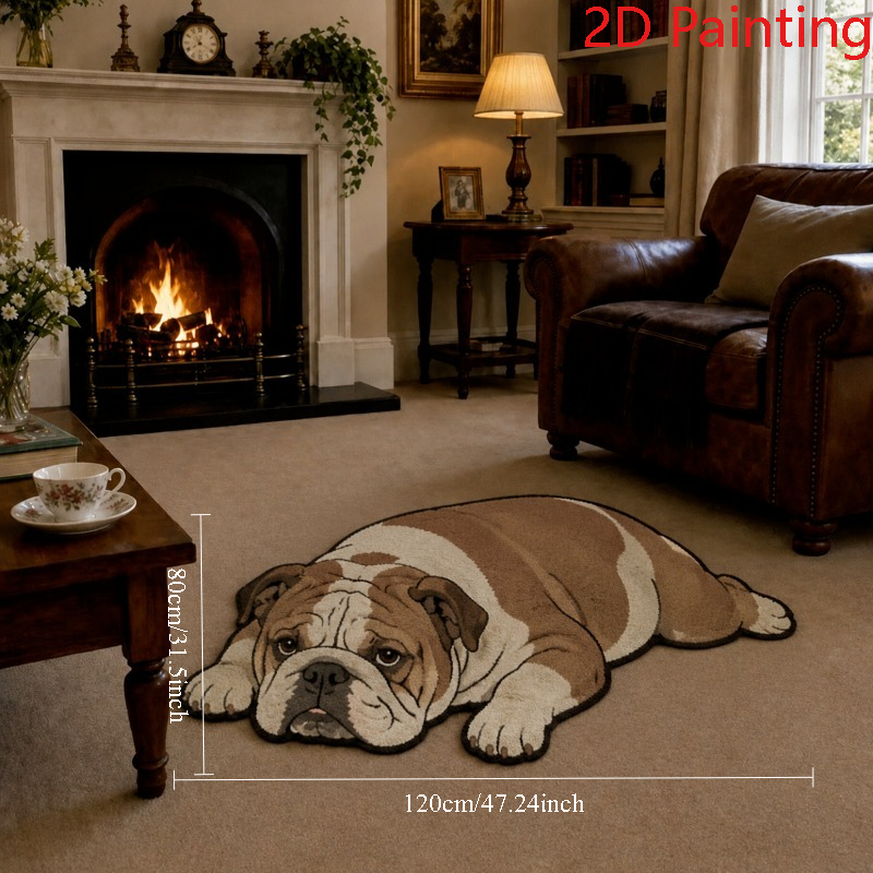 TEMU Irregular Shaped Mat With Lying British Bulldog Creative Puppy Doormat Animal Rug For Entryway And Kitchen Kitchen Rugs Mats