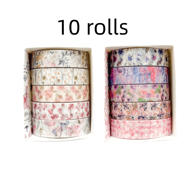 E-shop 10 Rollen Washi-Tape Blumen-Serie, abreißbares, rückstandsfreies Dekor-Stickerband, geeignet für Tagebücher, Fotoalben, Stundenpläne