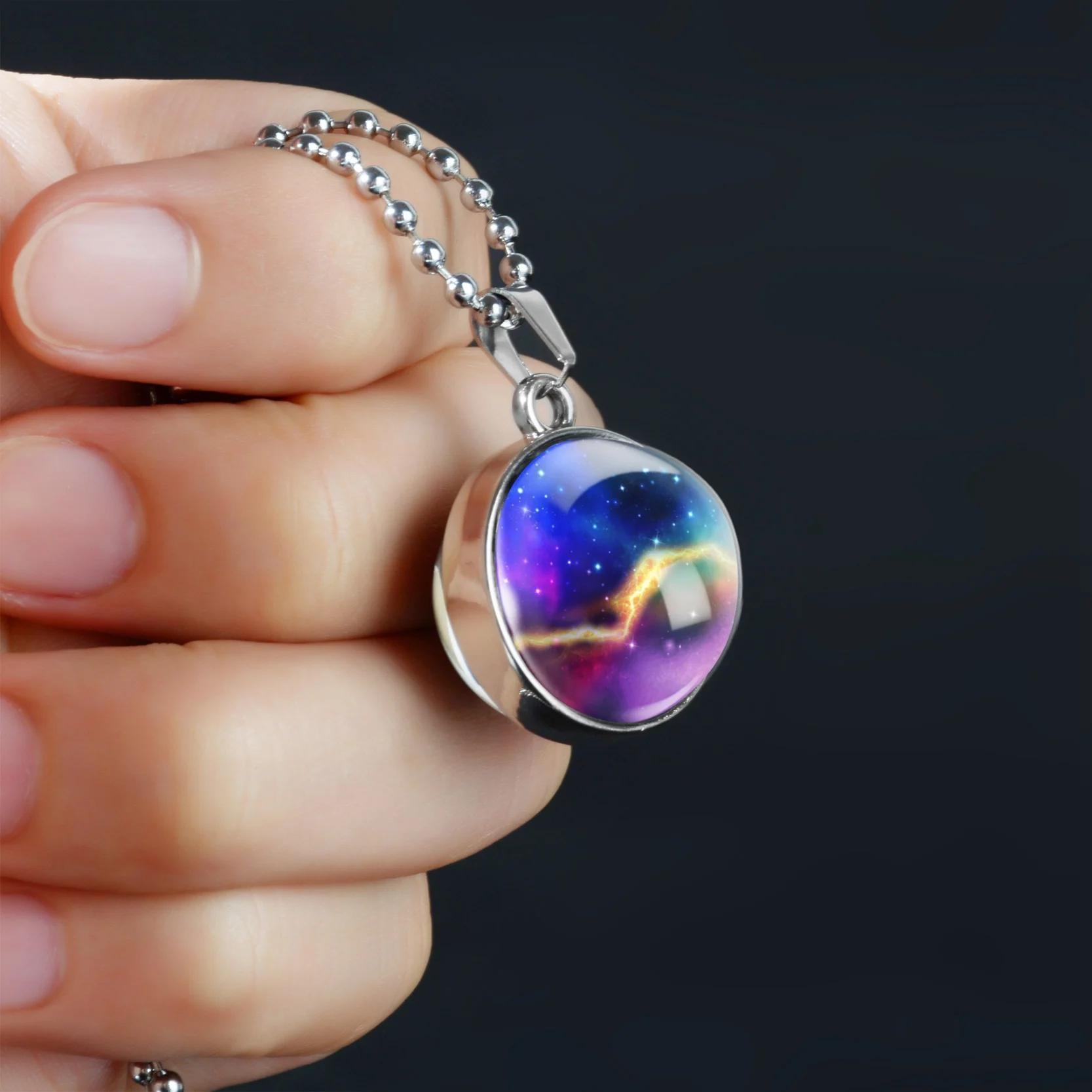 Double-Sided Galaxy Star Cabochon Glass Pendant Necklace