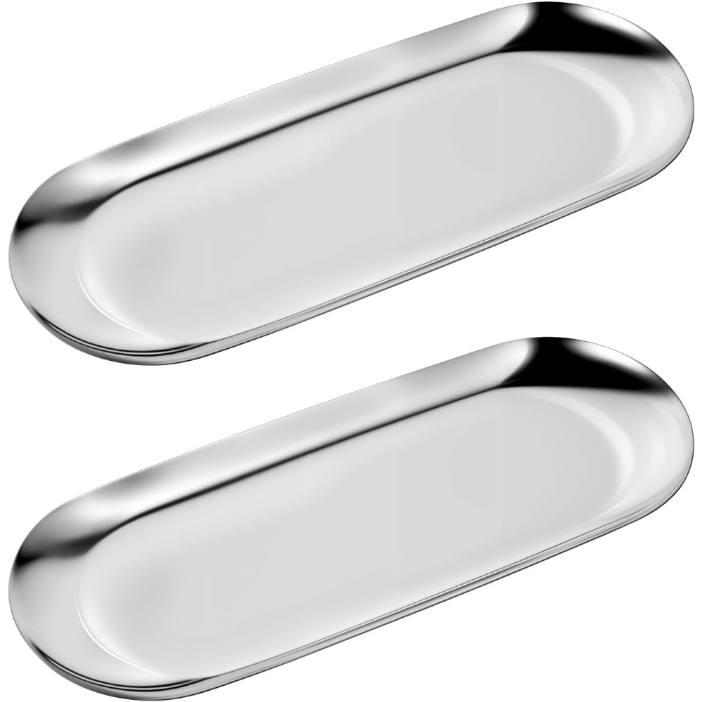2pcs Decorative Tray, Jewelry Dish Cosmetics Organizer Bathroom Trays Decorative Clutter Serving Platter Storage Tray, Oval