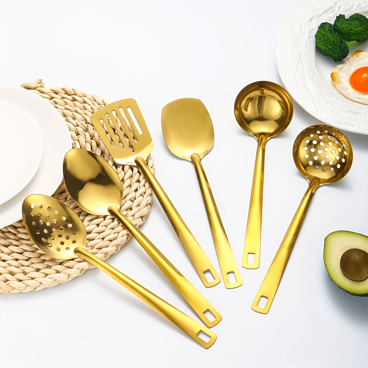 6Pcs Golden Stainless Steel Kitchen Utensil Set Korean Style