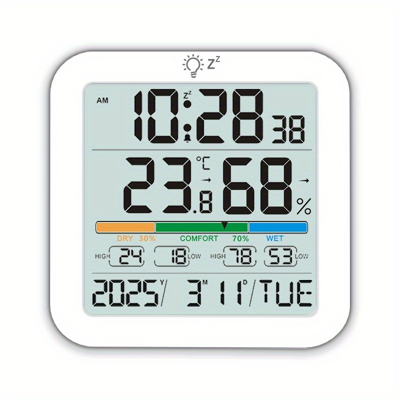 TEMU Mini Digital Indoor Thermometer Hygrometer Clock, Room Temperature Humidity Monitor With Calibration, Backlight, Air Indicator, 24h Max Min