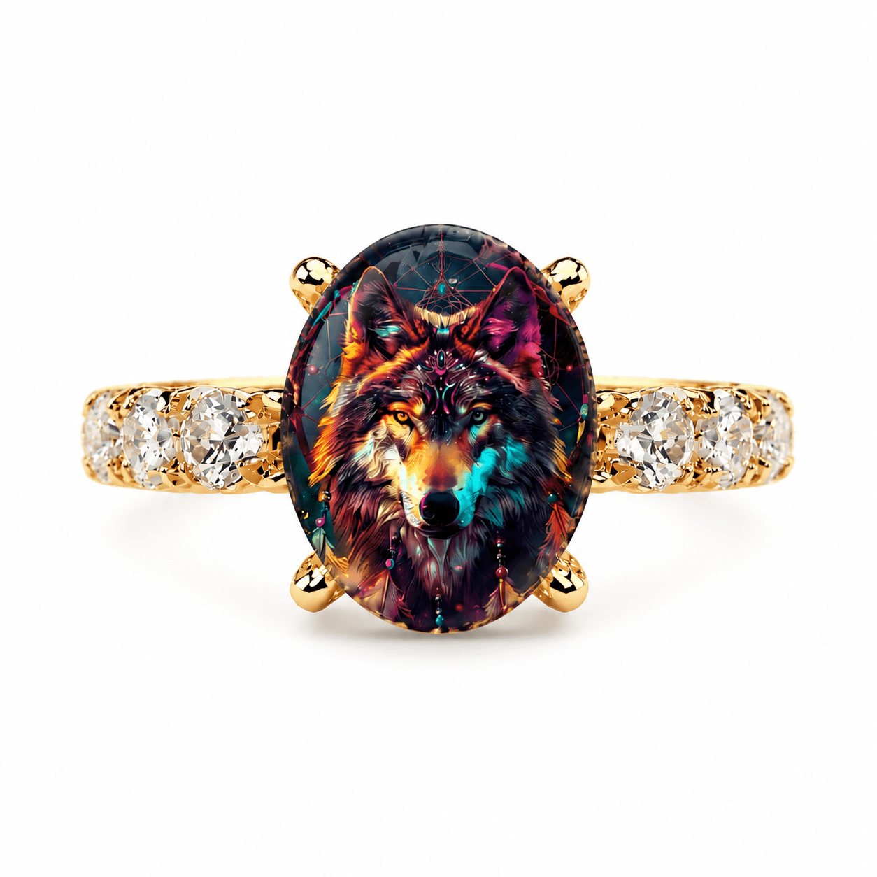Vintage Gothic Wolf Inlaid Band Ring, Unique Animal Design
