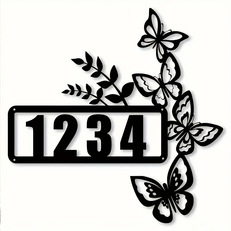 TEMU Plaque Numéro de Maison Personnalisée en Métal avec Motif Papillon et Branche - Décoration Extérieure Résistante aux Intempéries, Décoration