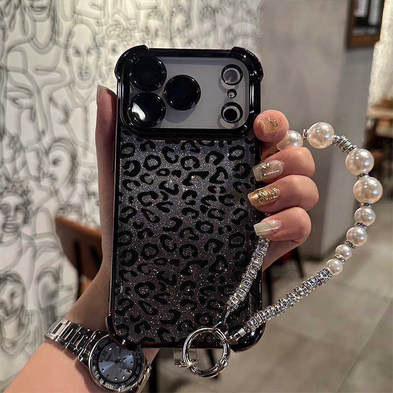 TEMU Phone Case - Print Phone Case With Glittery Corners For Drop Protection + Pearl Bracelet, Compatible With Iphone 16, 15, 17, 17 Pro Max, As Well