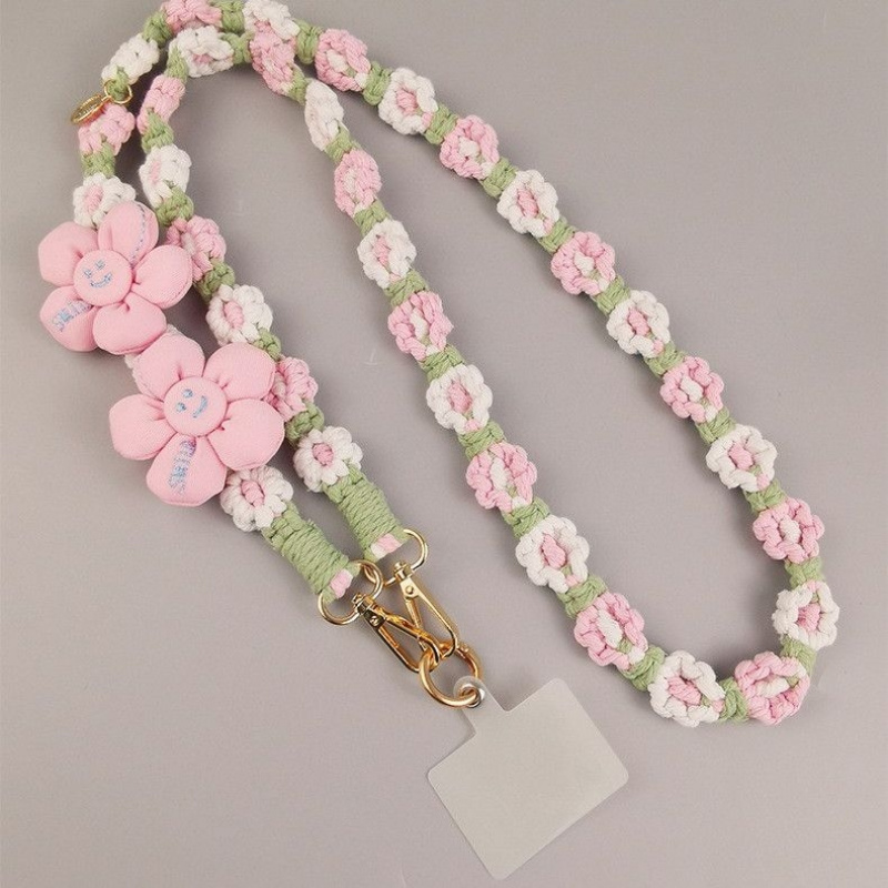 Image of Colorful Boho Hand-woven Daisy Flower Phone Charm, Stylish Universal Portable Phone Lanyard