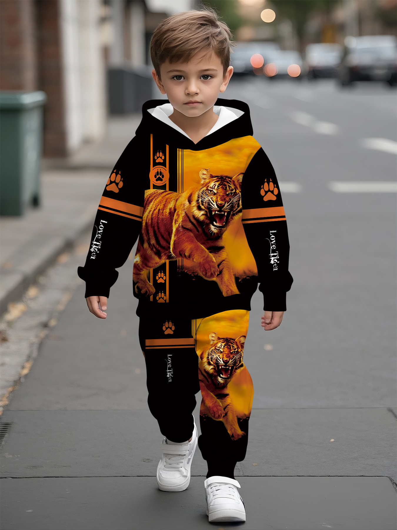 boy girl baby onesies hood featuring trendy tiger print Temu
